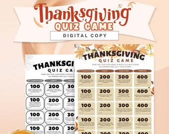 Thanksgiving Trivia Game, Thanksgiving Printable Game, Friends and Family Game Night, Fun Thanksgiving Games,Thanksgiving Jeopardy Game