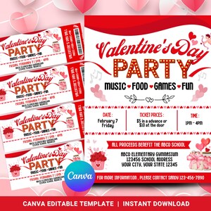 Valentinstags-Party-Flyer, Schultanzkarten-Einladung, Sweetheart Dance, PTO, PTA, Gemeinschaftsveranstaltung, Valentinstagsparty, Valentinstag einladen
