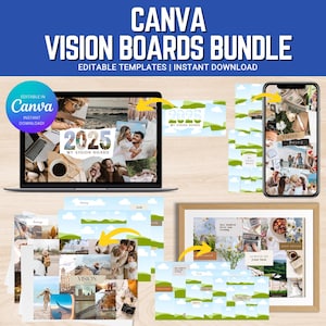 Tablero de visión de Canva, plantilla de tablero de visión digital, tablero de visión de 2024 y 2025, tablero de sueños, tablero de manifestación, objetivos de vida, plantilla de Canva