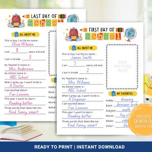 First and Last Day Of School Printable, All About Me, Back to School Questionnaire, School Interview, Keepsake, Memories, Instant Download