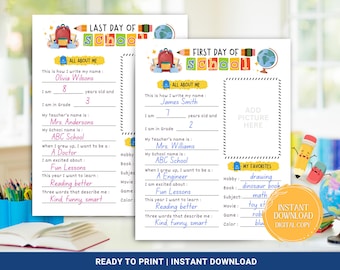 First and Last Day Of School Printable, All About Me, Back to School Questionnaire, School Interview, Keepsake, Memories, Instant Download