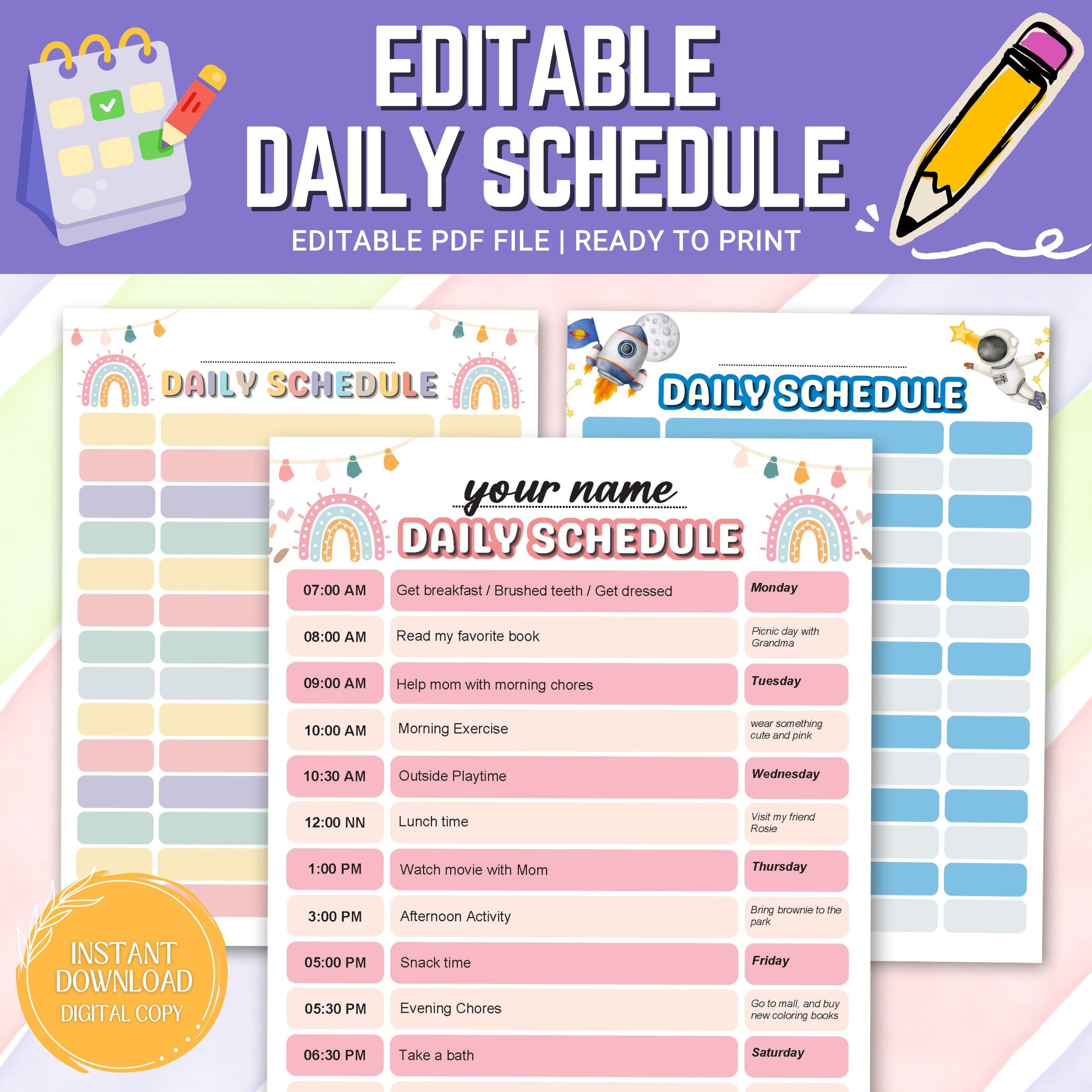 Daily Schedule Daycare, Editable Template for Childcare, Preschool ...