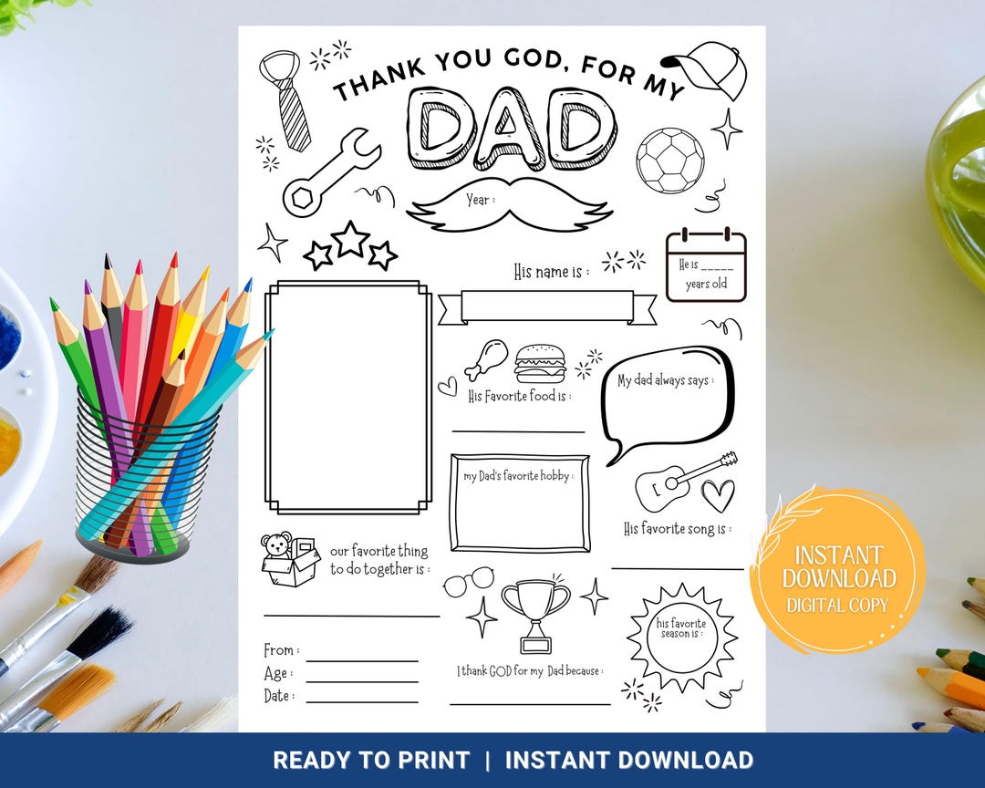 All About My Dad Printable Template, Father's Day Gift, Gift for Dad ...