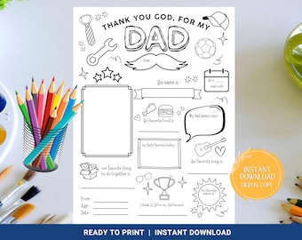 All About My Dad Printable Template, Father's Day Gift, Gift For Dad From Kids, Personalized Dad Gift from Kids
