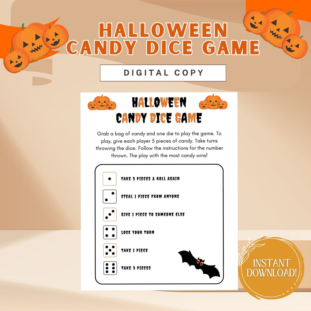 Halloween Candy Dice Game, Halloween Party Games for Kids, Halloween