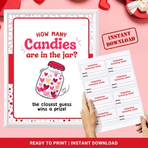 Valentine Game, Guess How Many Candies in Jar, Valentine Candy Game, Candy Guessing Game, Galentine's Activity, Printable Party Game