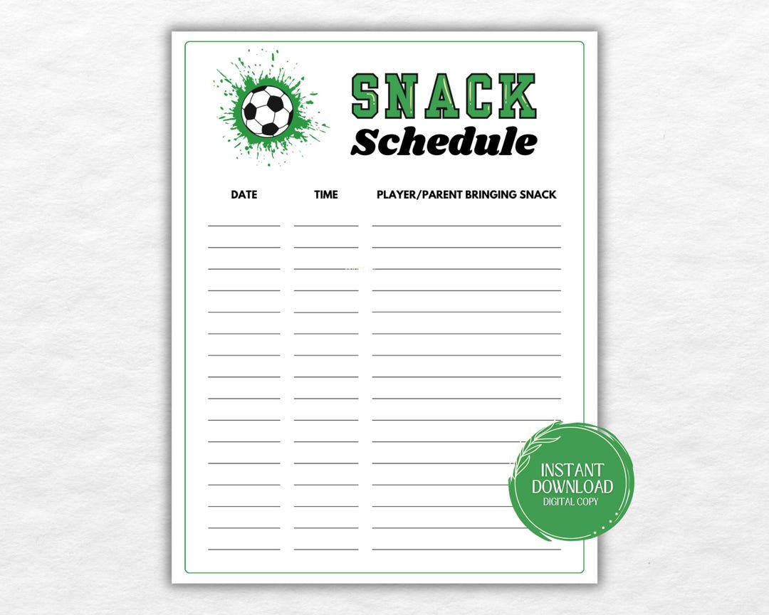 Soccer Snack Sign up Sheet, Printable Snack Sign up Sheet, Game Day ...