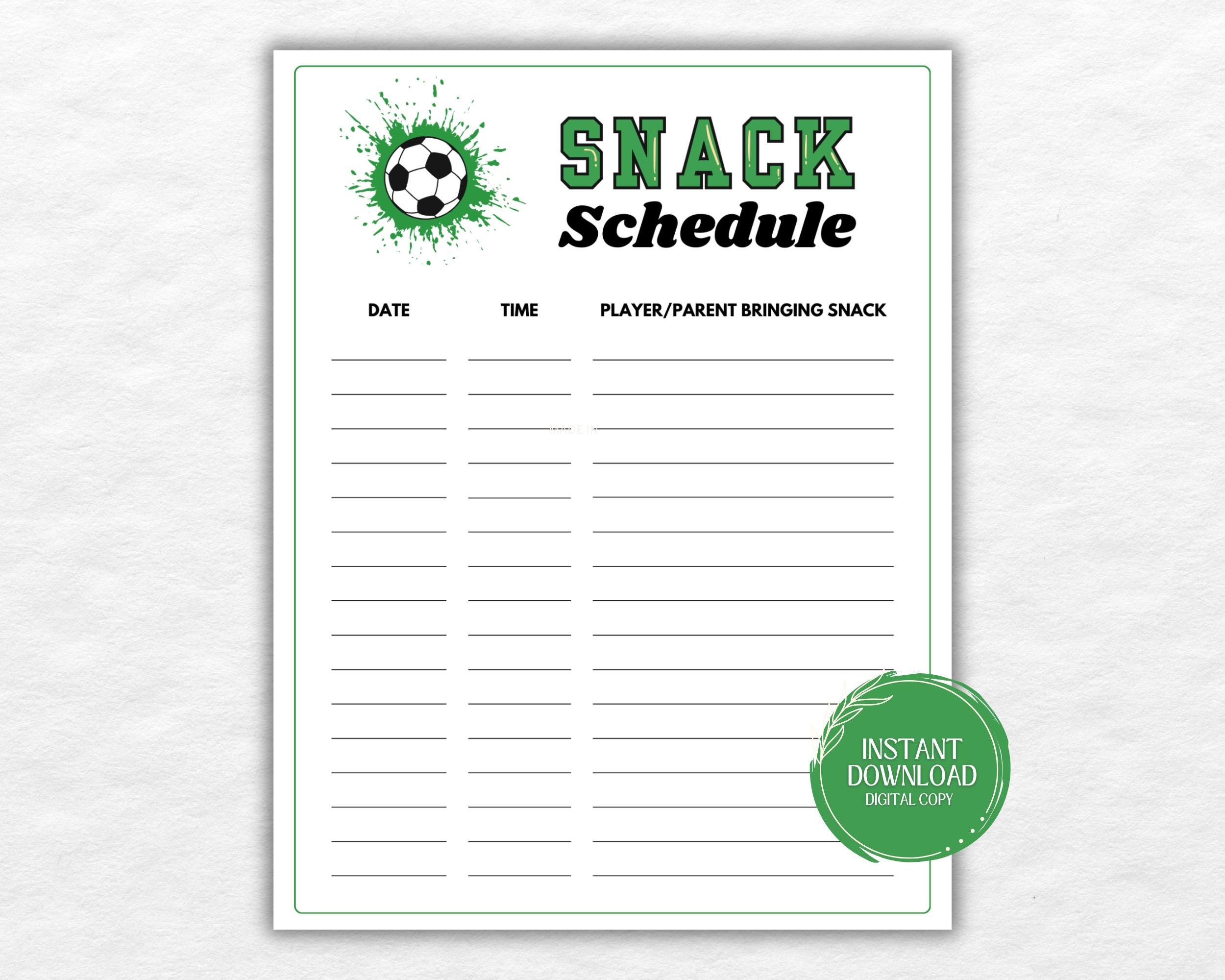 Soccer Snack Sign up Sheet, Printable Snack Sign up Sheet, Game Day ...