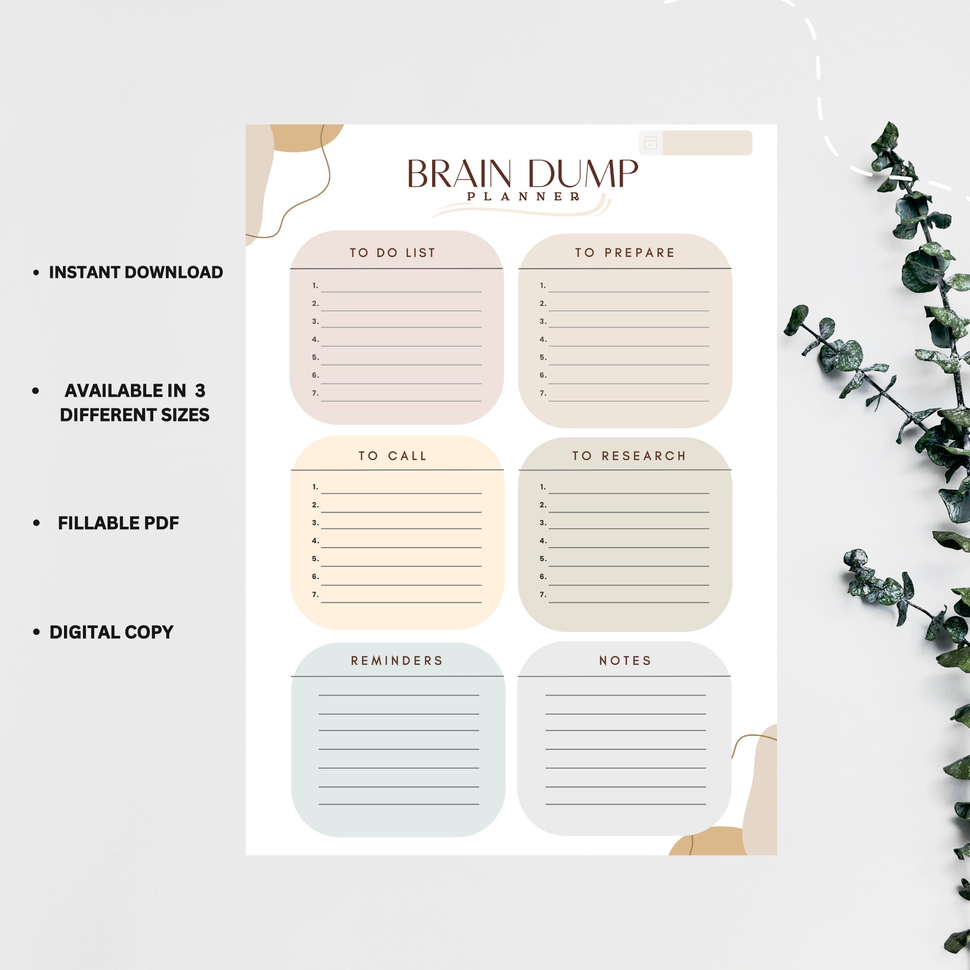 EDITABLE Brain Dump Template, to Do List Printable, ADHD Brain Dump ...