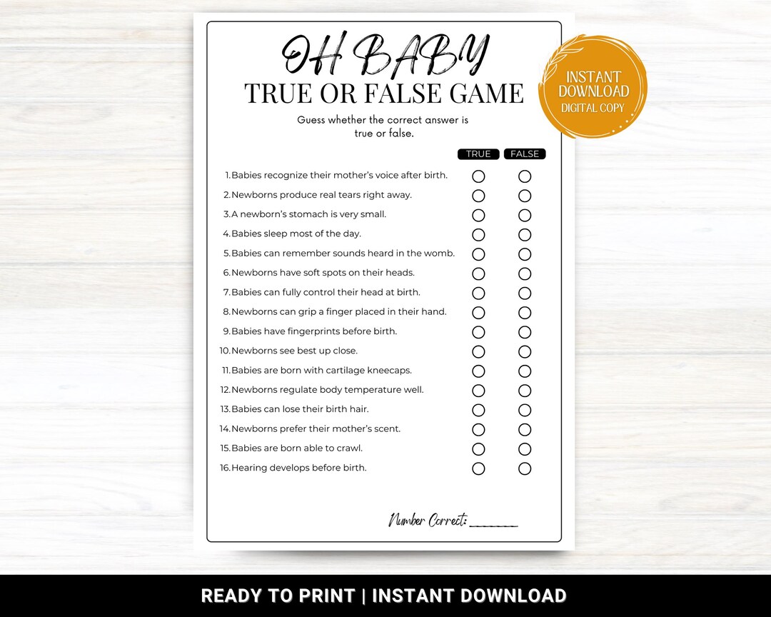 True or False Baby Shower Game, Oh Baby True or False, Baby Shower ...