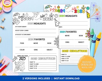 New Year Goals for Kids, New Years Eve Kids Game, New Years Resolution Printable Coloring Page, New Year's Activity for Kids, New Year 2025