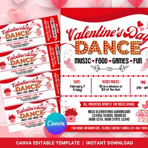 Valentinstags-Party-Flyer, Schultanzkarten-Einladung, Sweetheart Dance, PTO, PTA, Gemeinschaftsveranstaltung, Valentinstagsparty, Valentinstag einladen