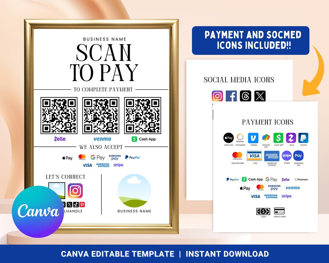 Scan to Pay Canva Template, Editable QR Code Sign, Small Business Canva ...