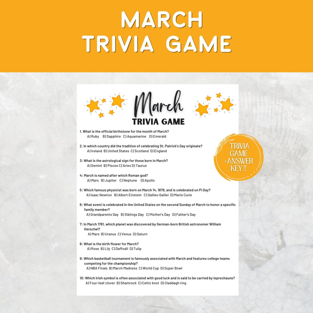 March Trivia, Spring Trivia, March Trivia Game, Printable March Trivia ...