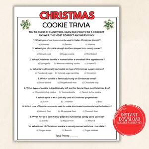 Christmas Cookie Trivia Game, Fun Holiday Games, Christmas Party Games, Christmas Trivia Printable Game, Cookie Quiz, Christmas Cookie Game