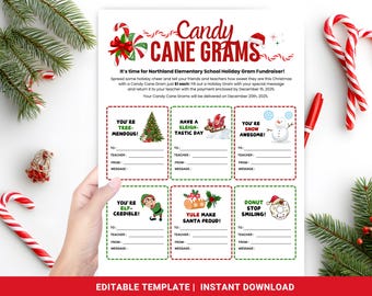 Modèle de collecte de fonds en sucre d'orge Gramme, modèle de collecte de fonds pour les fêtes de Noël modifiable avec canne en bonbon, activité de collecte de fonds de Noël pour les écoles