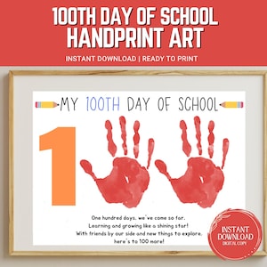 100 Days of School Handprint Poem, School Handprint Art, Preschool Activity, Teacher Resources, Toddler Crafts,  Elementary