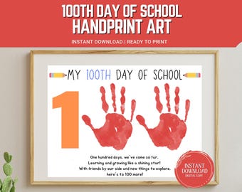 100 Days of School Handprint Poem, School Handprint Art, Preschool Activity, Teacher Resources, Toddler Crafts,  Elementary