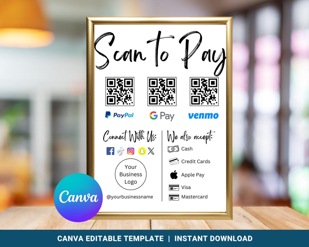 Scan to Pay Canva Template, Editable QR Code Sign, Small Business Canva ...