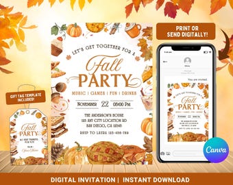 Fall Party Invitation, Autumn Harvest Party, Fall Harvest Party Invitation, Neighborhood Fall Party Invite, Fall Celebration,All Things Fall