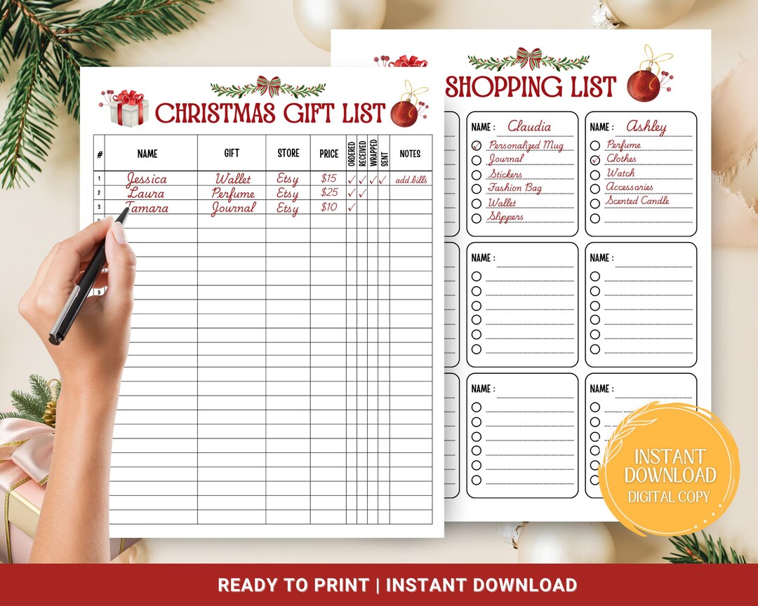Printable Christmas Gift List, Christmas Shopping List for Kids ...