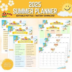 Printable Editable SUMMER 2025 Kids Summer Schedule,  Kids Bucket List, Fun Summer Activities, Summer Check List, Summer Calendar