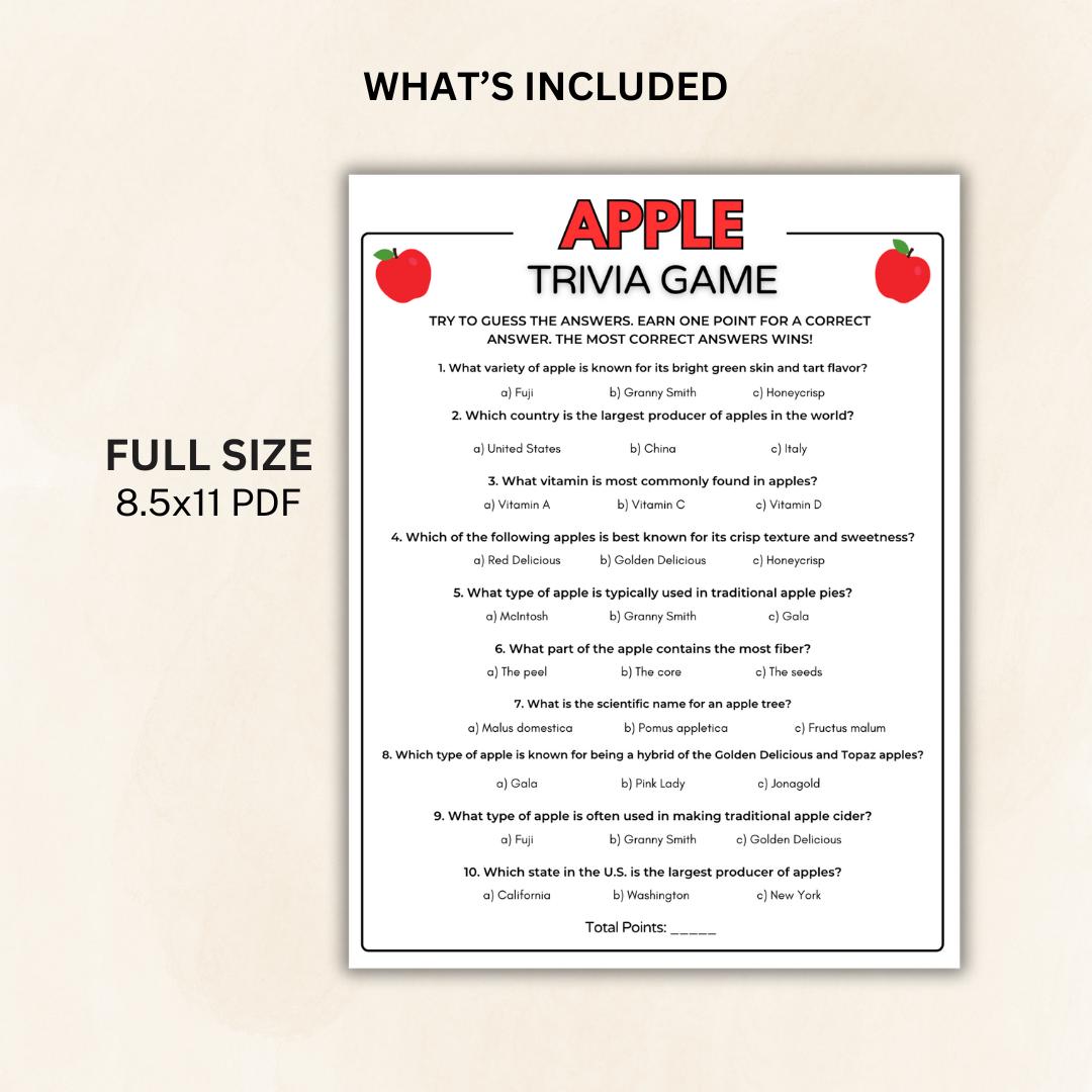 Apple Trivia Printable Game, Fall Autumn Game, Halloween Party Game ...