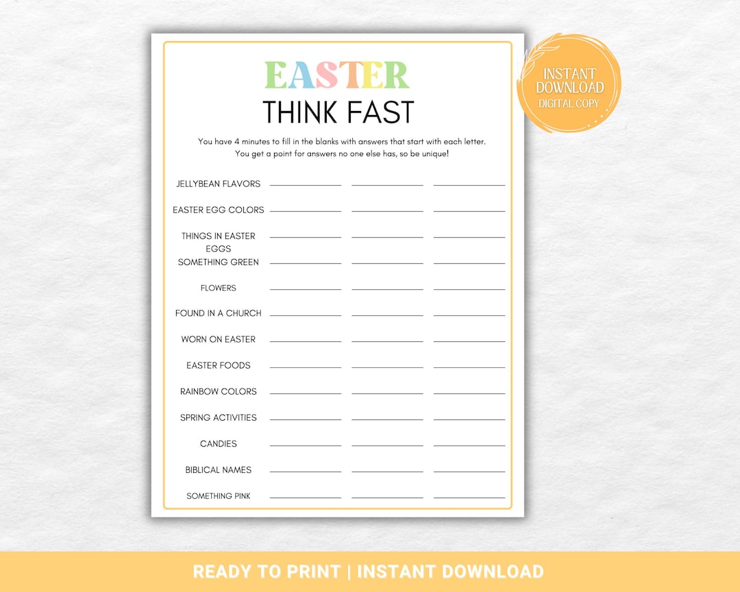 Easter Think Quick, Easter Fast Answers Game, Easter Office Games ...