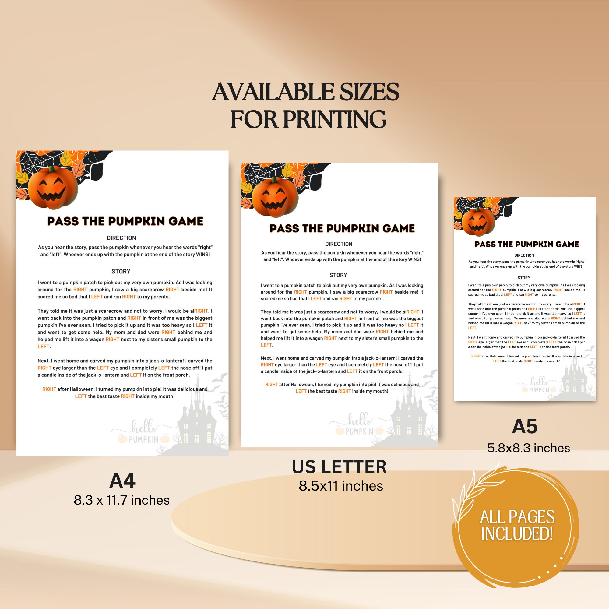 Pass the Pumpkin Game Halloween Printable Left Right Game - Etsy