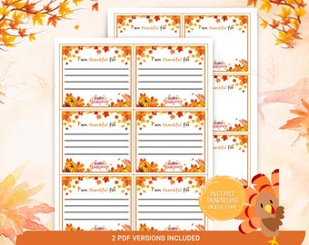 May include: Printable Thanksgiving gratitude journal pages with a fall leaf border and the text "Happy Thanksgiving".  The pages are designed to be filled out with things you are thankful for.