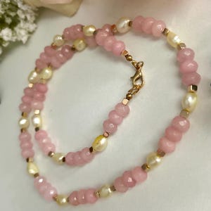 Fresh Water Pearl Necklace, Gold jewelry, Women jewelry, Pink and Gold necklace, Gift for her, Pearls for her, Women gift idea