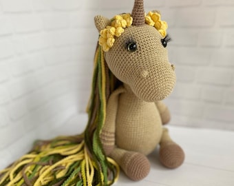 Muñeca de unicornio de ganchillo, caballo de ganchillo, unicornio mágico, unicornio arcoíris, unicornio personalizado, regalo de cumpleaños de unicornio, juguete de unicornio grande