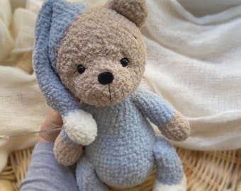 Häkeln flauschiger Teddybär für Neugeborene Requisiten,Neugeborene Spielzeug, neue Mama schwangere Geschenk, Häkeln Teddybär im Pyjama,Wald Wald Kuscheltiere