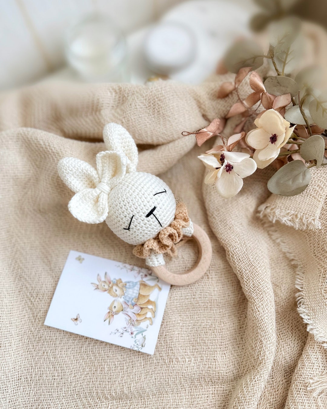 Sistra Rattle Crochet Bunny Rattle Baptism Gift for Newborn Pregnant Sister Friend ...