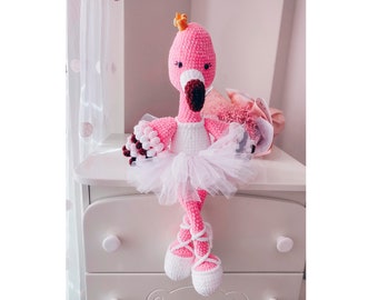 Shipping 10-14 days Stuffed flamingo,Plush flamingo  Pink flamingo crochet, gift for ballerina girl,flamingo ballerina,realistic flamingo