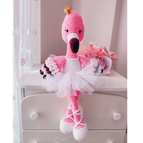 Shipping 10-14 days Stuffed flamingo,Plush flamingo  Pink flamingo crochet, gift for ballerina girl,flamingo ballerina,realistic flamingo