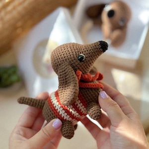 Crochet Dachshund toy/Crochet puppy rattle/Dachshund rattle baby shower newborn gift/Pregnancy gift for new mom newborn baby announcement