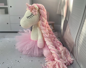Crochet unicorn doll, new mommy gift baby girl  announcement pregnancy, einhorn, stuffed animal, plush unicorn toy, unicorn nursery decor