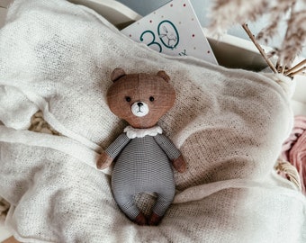 Handmade linen organic Teddy Bear for newborn Neutral pregnancy gift Teddy Bear rag doll cloth fabric textile Newborn props Teddy Bear