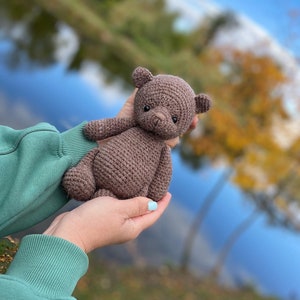 Spedizione 10-14 giorni Orsacchiotto soffice marrone all&#39;uncinetto per oggetti di scena neonati, giocattoli biologici per neonati, regalo di nuova gravidanza, regalo neutro per bambini orso della foresta