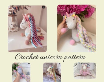 DIGITAL Crochet unicorn pattern/ Crochet unicorn doll pattern/ Stuffed unicorn doll