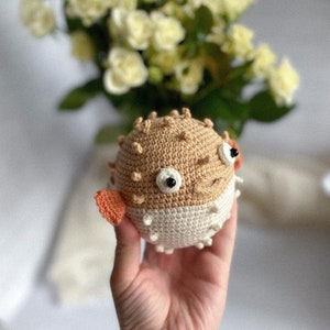 Crochet pufferfish, Crochet blowfish, Crochet plush sea animals,Toddler toy with Sea Creatures lovers ,Soft ocean animals exotic fish