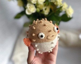 Crochet pufferfish, Crochet blowfish, Crochet plush sea animals,Toddler toy with Sea Creatures lovers ,Soft ocean animals exotic fish