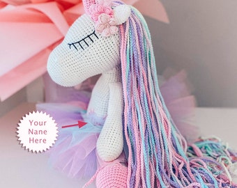 Unicornio de ganchillo, unicornio bailarina, caballo arco iris, regalo de cumpleaños para niña, regalo de regreso a la escuela para niñas, regalo para niños, regalo único para mejor amigo