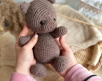 Crochet Brown Fluffy Teddy Bear for Newborn Props,Organic Newborn Toys,newly pregnant gift,neutral baby gift,woodland forest stuffed animals