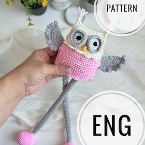 DIGITAL Crochet OWL PATTERN Stretchable Hanging sensory crochet baby gym hanging toys Montessori play gym, Hanging toys stretching amigurumi