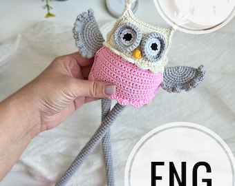 DIGITAL Crochet OWL PATTERN Stretchable Hanging sensory crochet baby gym hanging toys Montessori play gym, Hanging toys stretching amigurumi