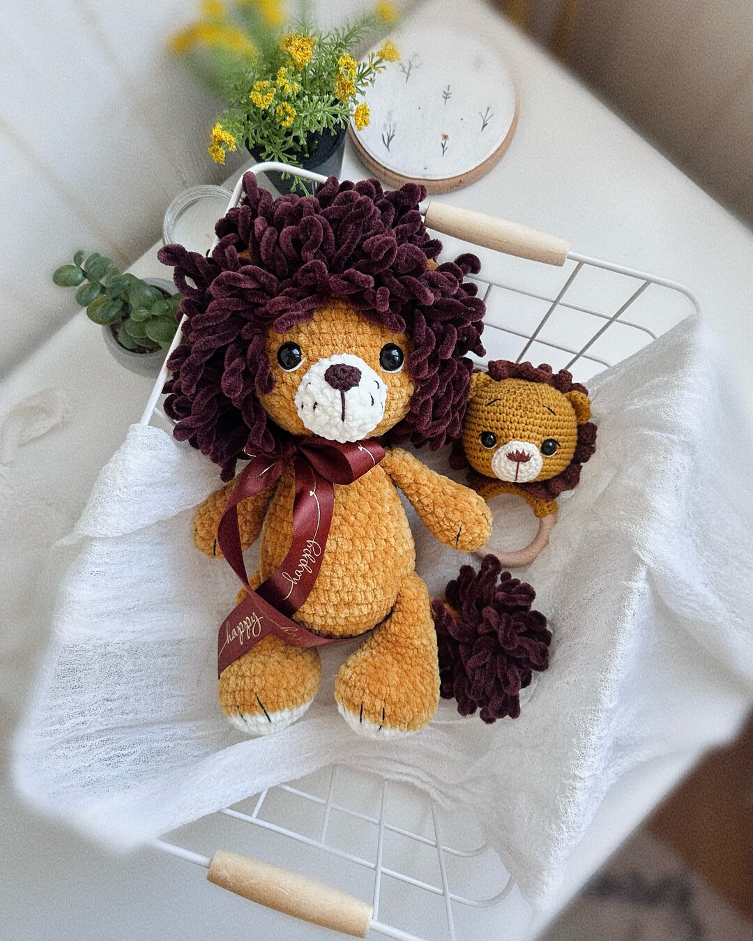 Crochet Lion Rattle Crochet Plush Lion Pregnacy Gift Set for Pregnant ...