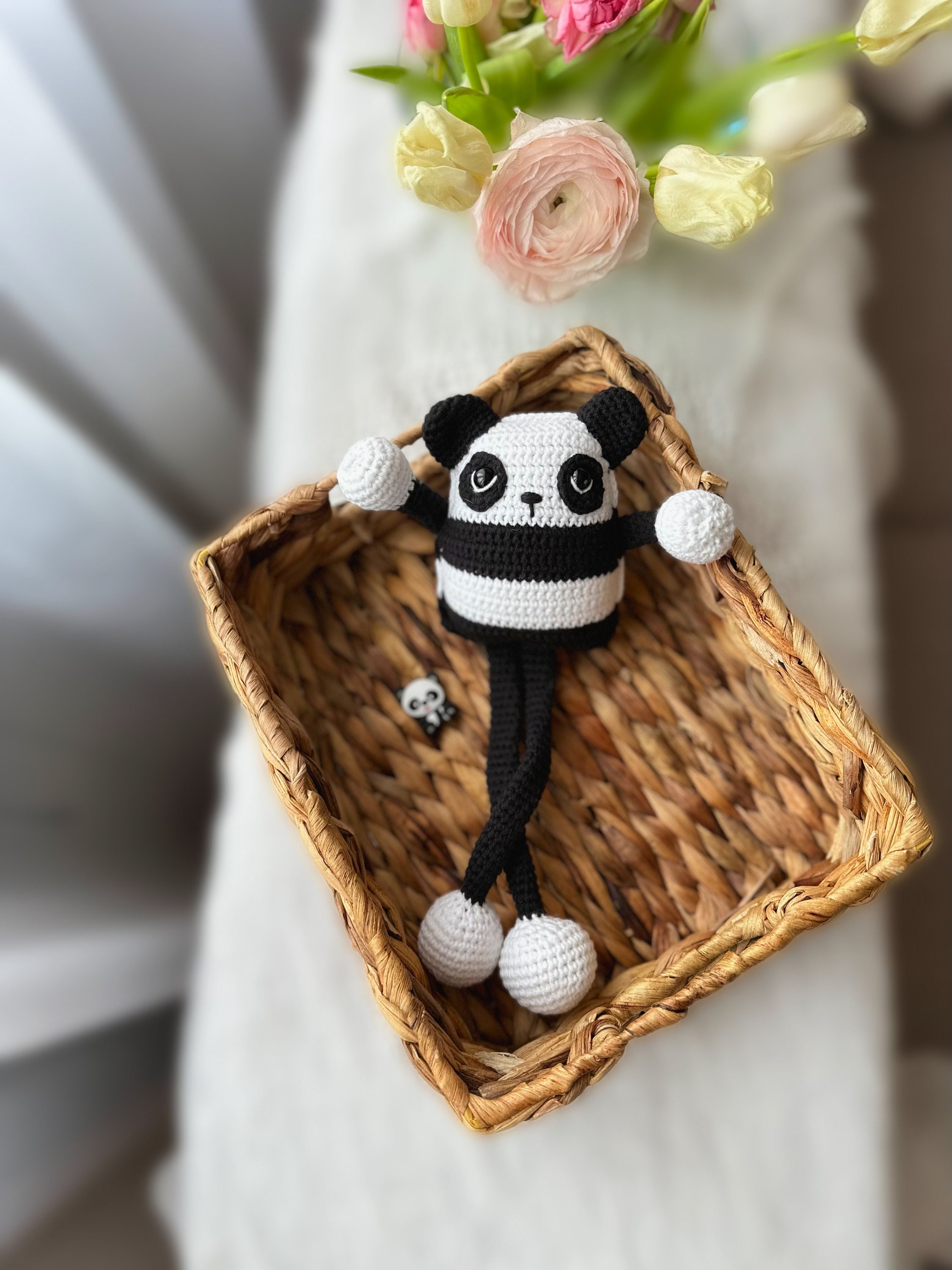 DIGITAL Crochet PANDA Bear PATTERN Stretchable Hanging sensory crochet baby gym hanging toys Montessori play gym stretching amigurumi