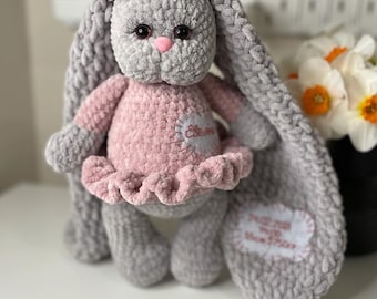 Crochet plush bunny, knitted bunny, Easter bunny toy, bunny soft toy,newborn baby gift toy, rabbit long ears. personalized bunny,bunny doll